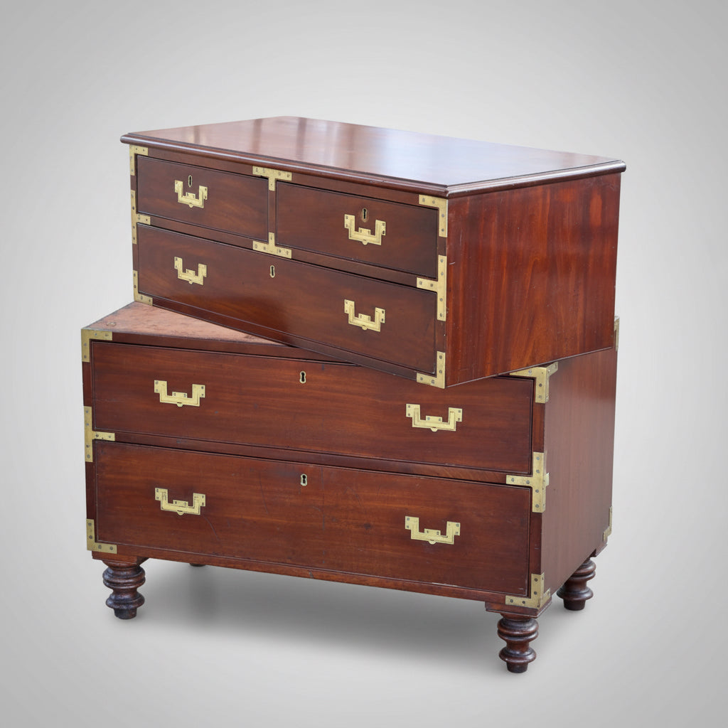 A stunning Victorian mahogany Military/Campaign Chest, in two parts
