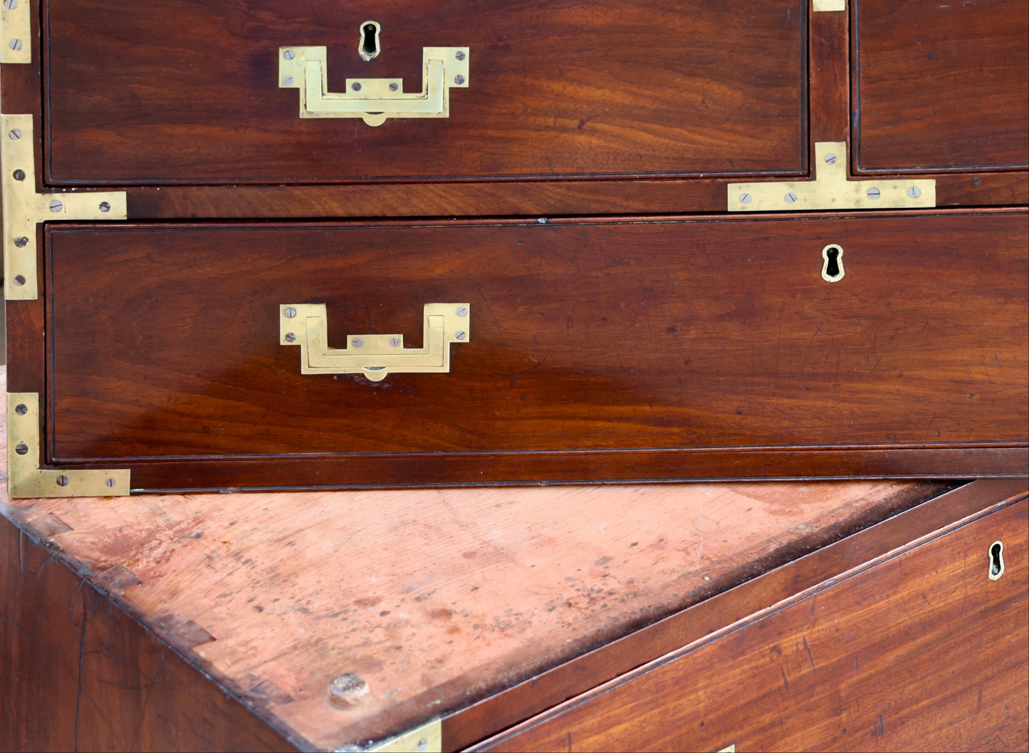 A stunning Victorian mahogany Military/Campaign Chest, in two parts