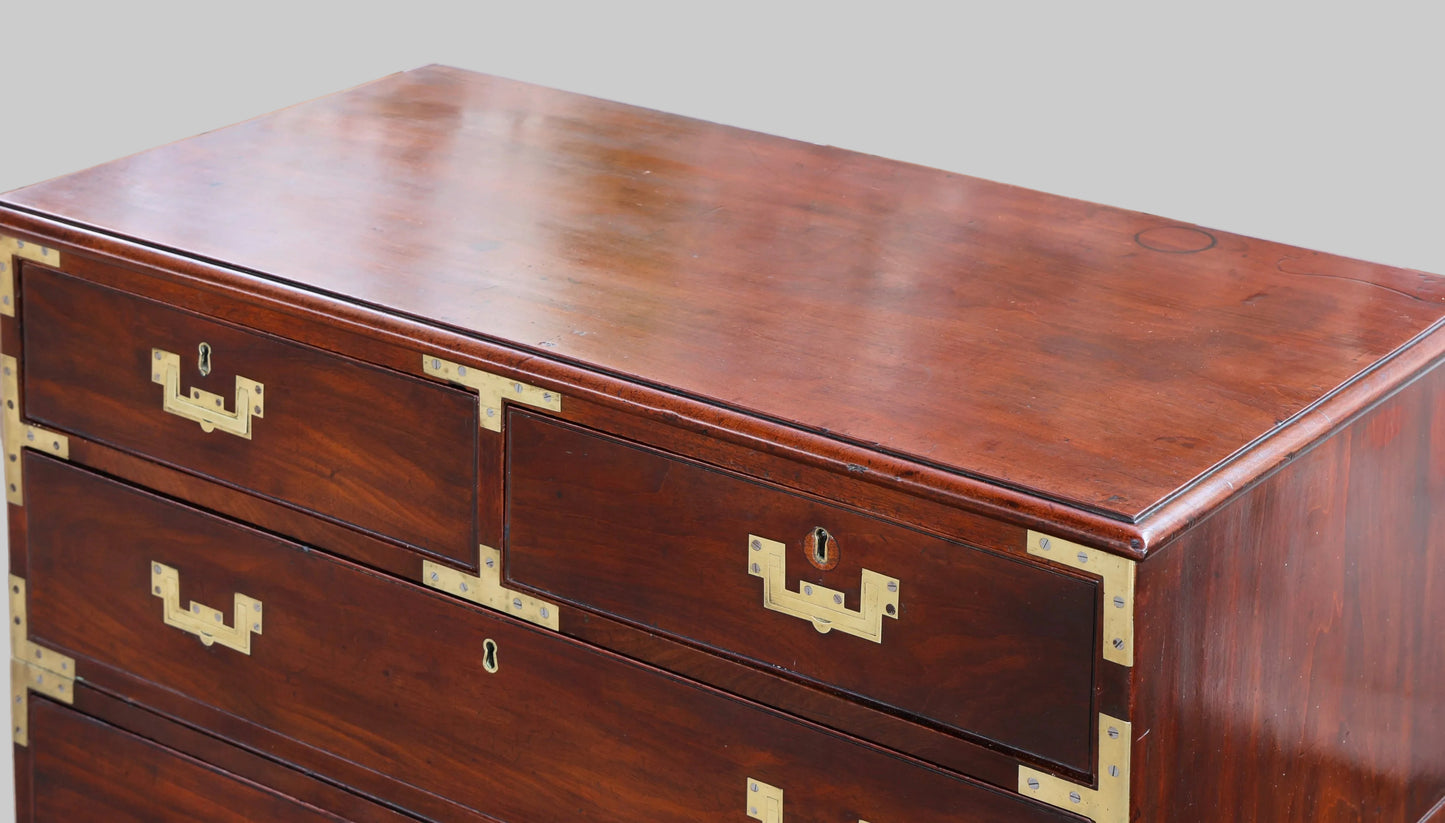A stunning Victorian mahogany Military/Campaign Chest, in two parts