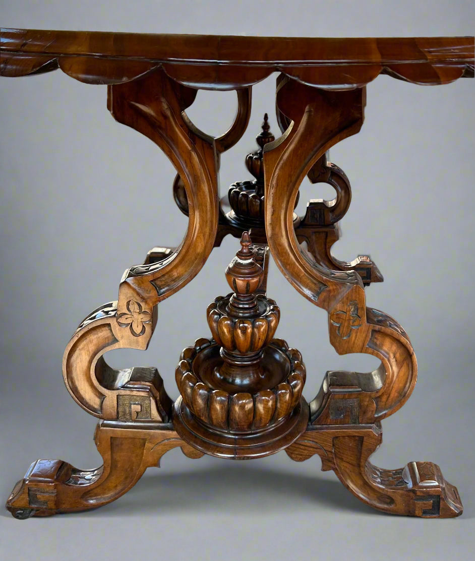 Victorian inlaid burr walnut oval Centre Table