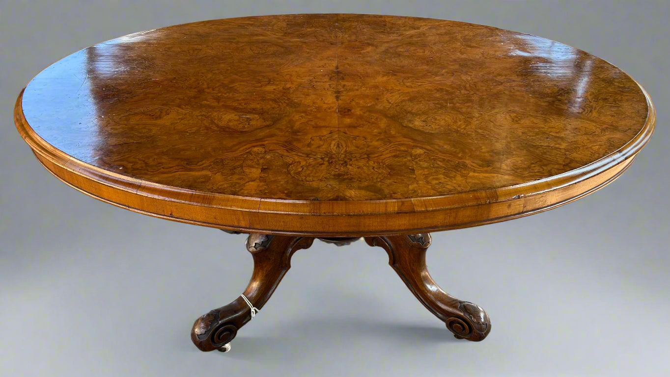 Victorian burr walnut cut-down Loo Table