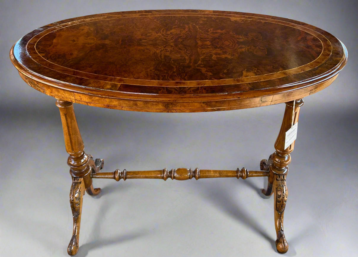 Victorian oval walnut Stretcher Table