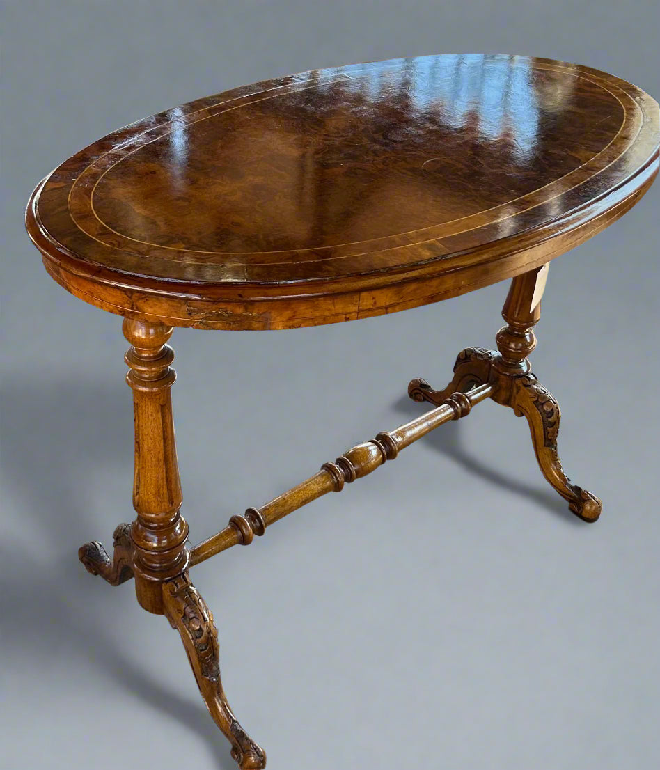 Victorian oval walnut Stretcher Table