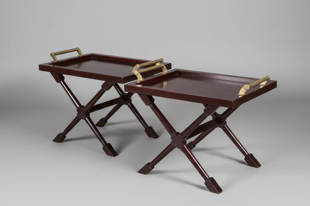 Pair of Butler style Side/Lamp Table with brass handles