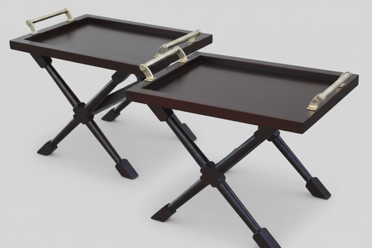 Pair of Butler style Side/Lamp Table with brass handles