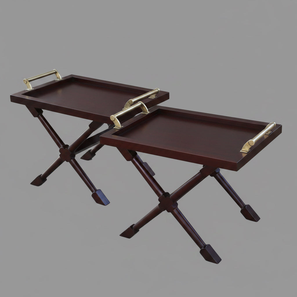 Pair of Butler style Side/Lamp Table with brass handles
