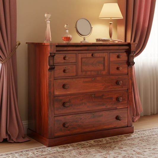 Victorian Flame Mahogany Chest Of Nine Drawers