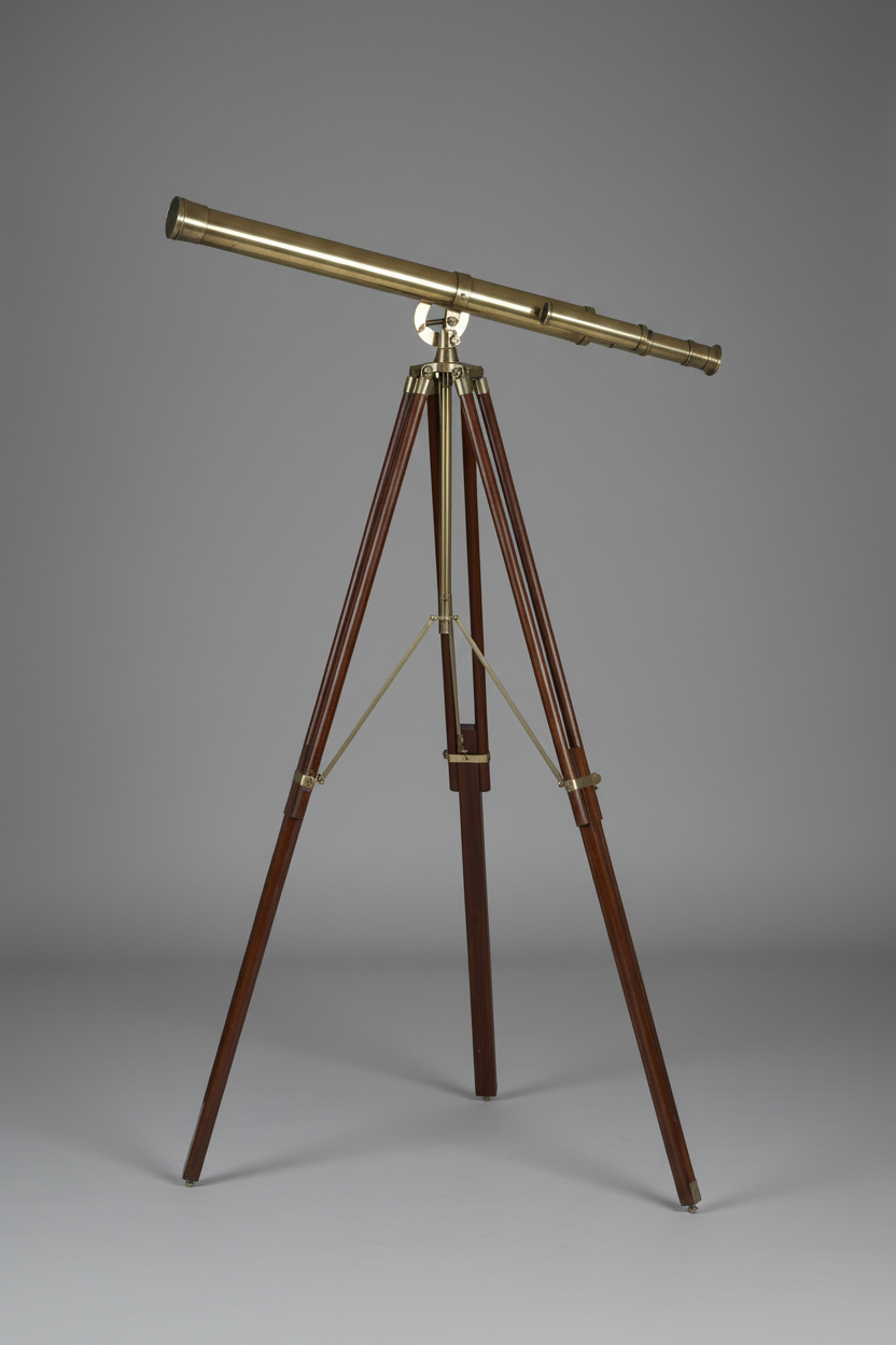 20th Century Brass Telescope on adjustable Brass and Wood Tripod - SOLD