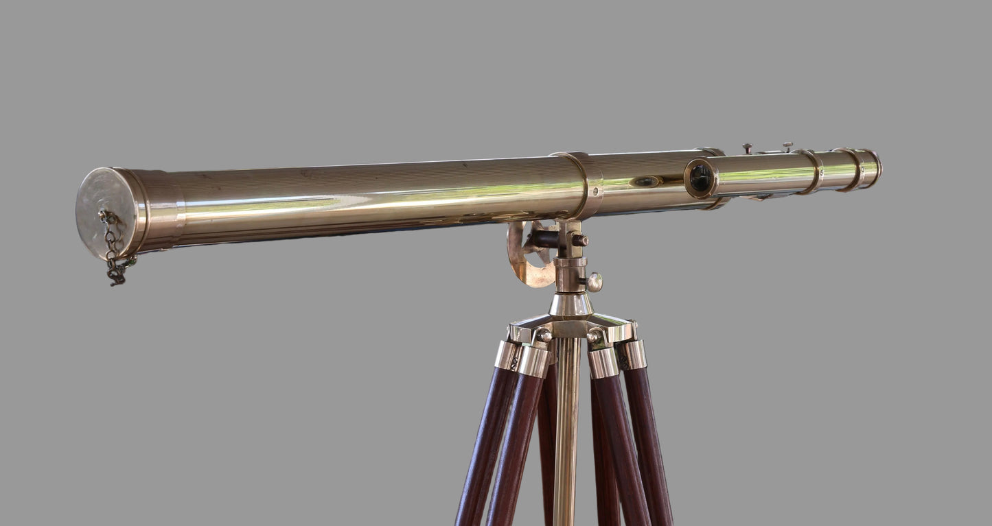 20th Century Brass Telescope on adjustable Brass and Wood Tripod - SOLD