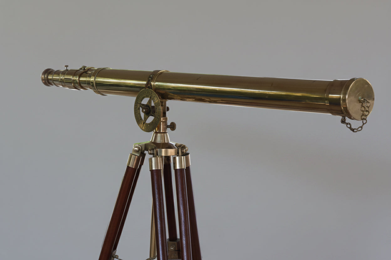 20th Century Brass Telescope on adjustable Brass and Wood Tripod - SOLD