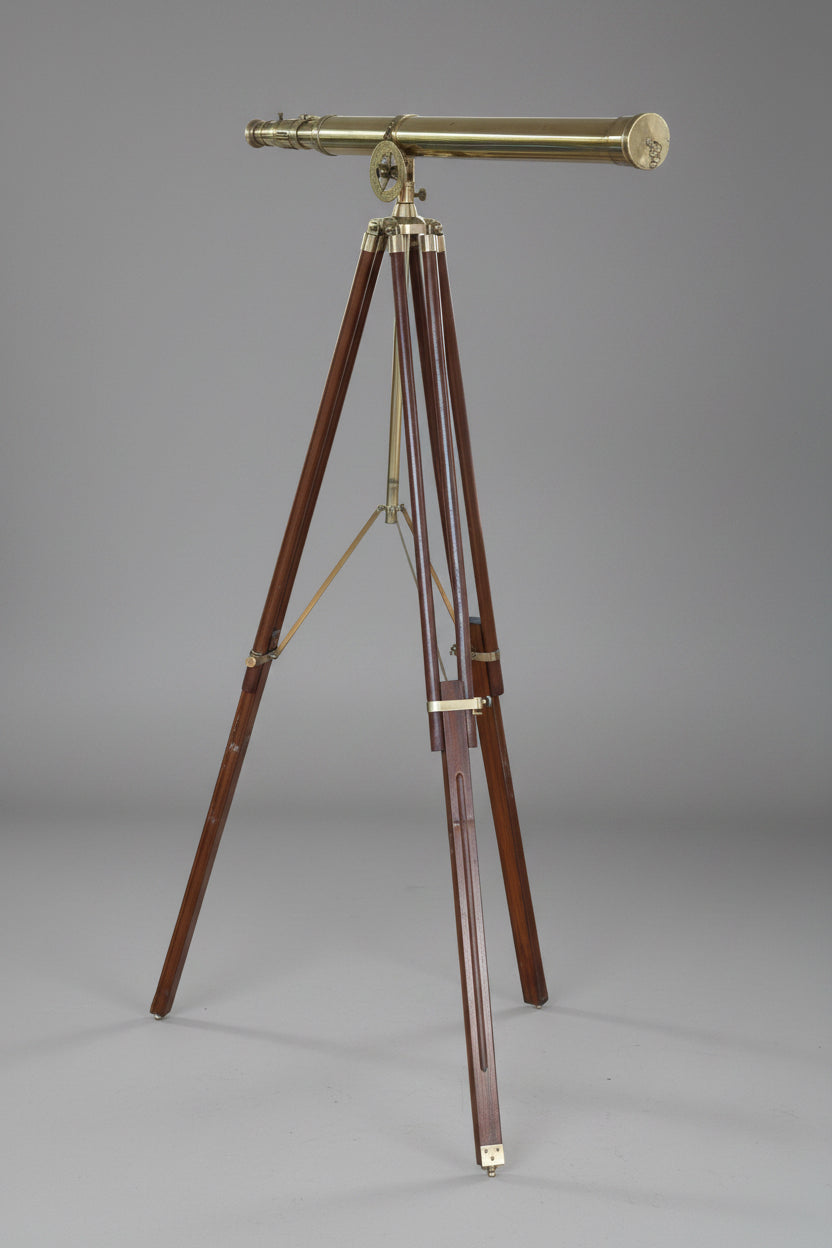 20th Century Brass Telescope on adjustable Brass and Wood Tripod - SOLD