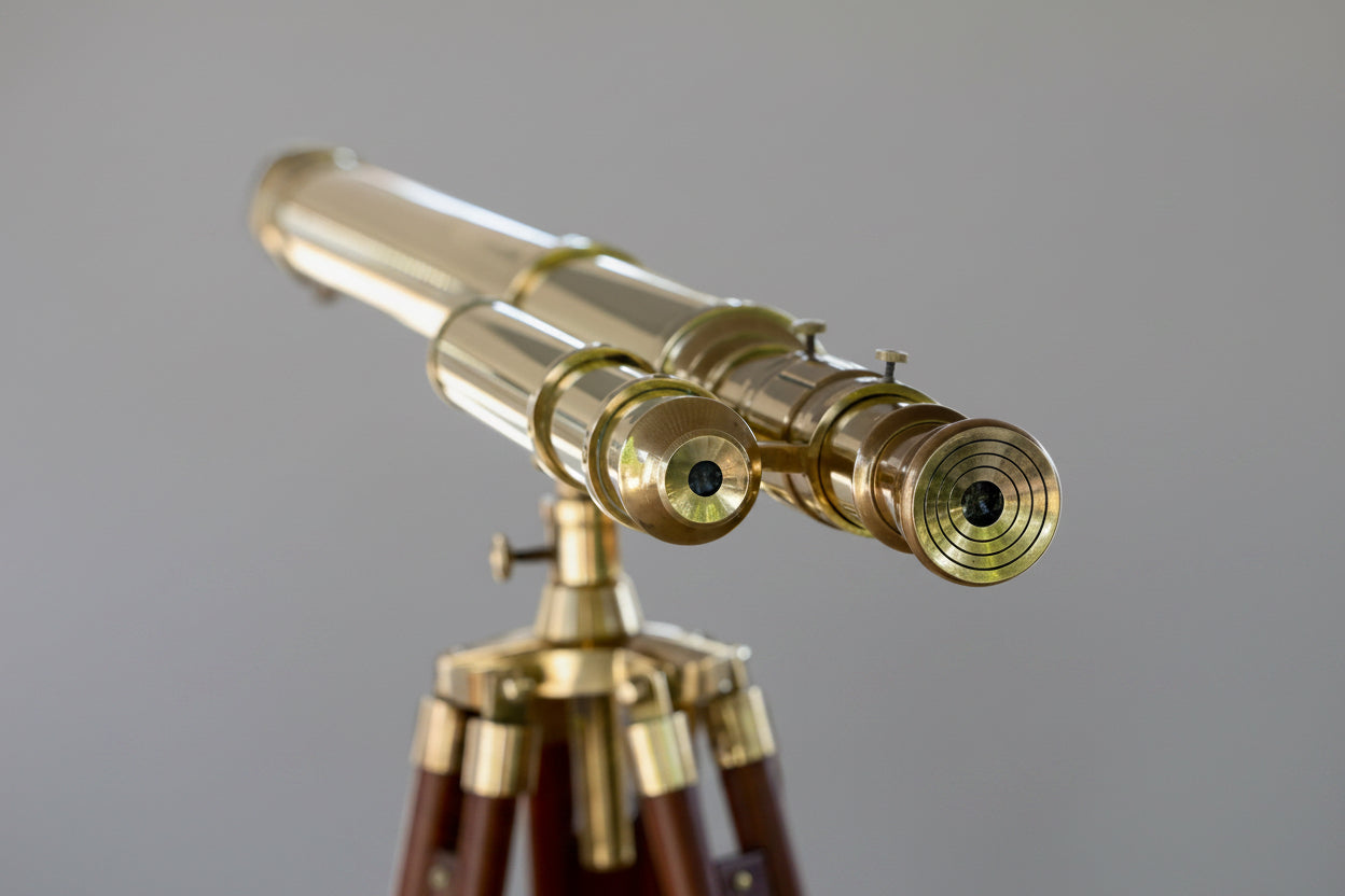 20th Century Brass Telescope on adjustable Brass and Wood Tripod - SOLD