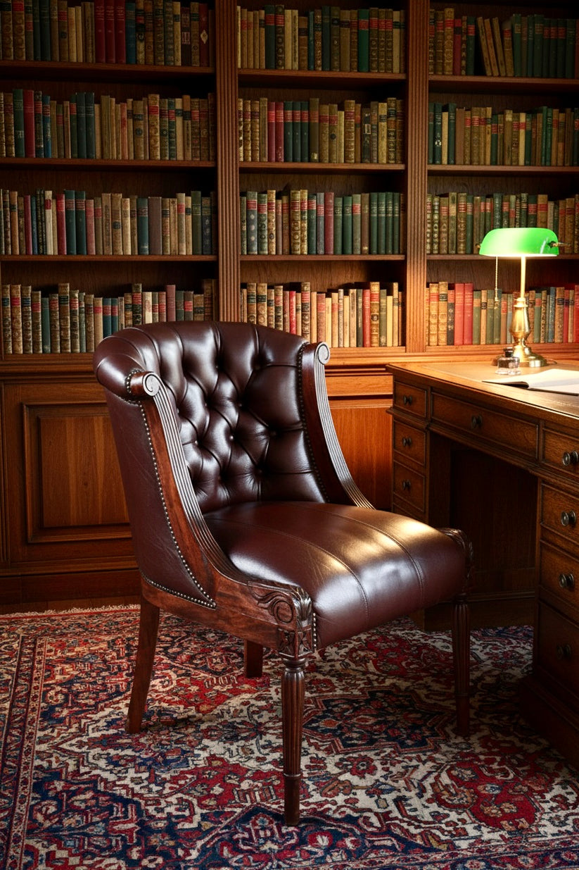 Leather mahogany button-upholstered Study/Library Chair – Barter Buy ...