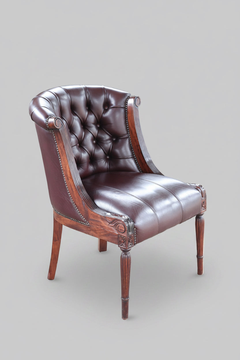 Leather mahogany button-upholstered Study/Library Chair