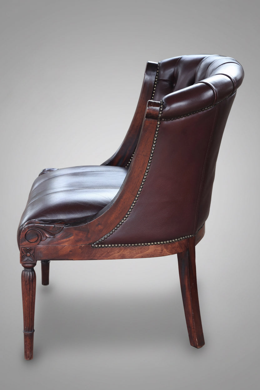 Leather mahogany button-upholstered Study/Library Chair