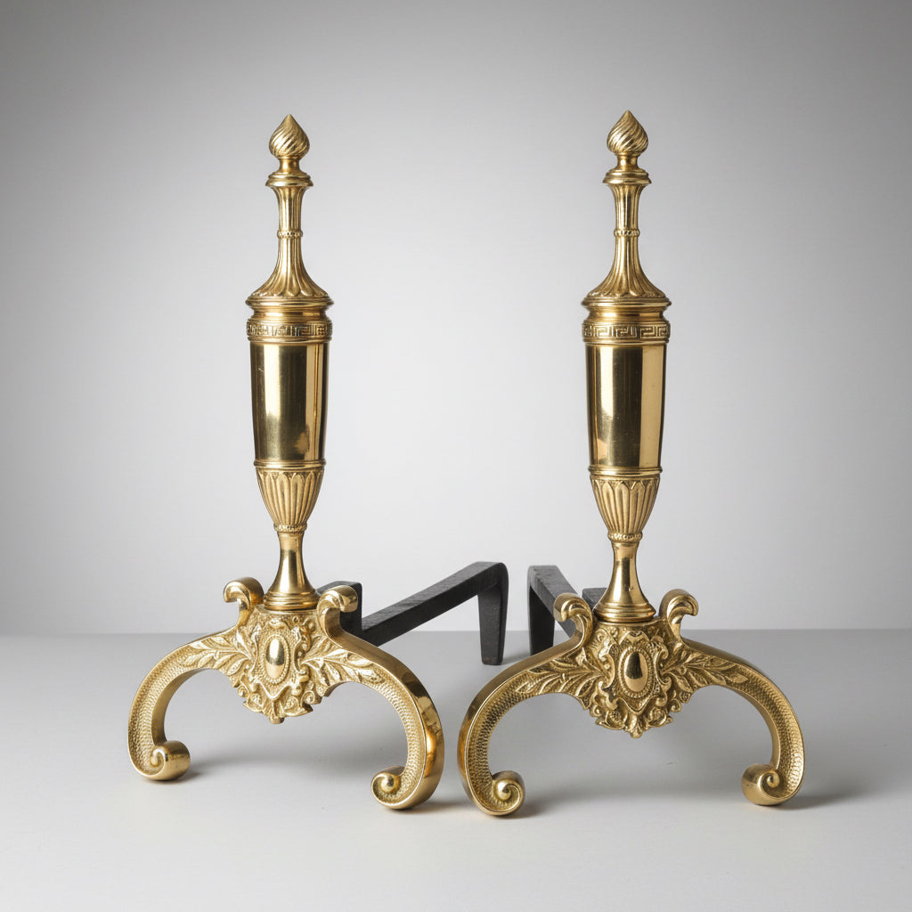 Pair of Adam style brass Andirons