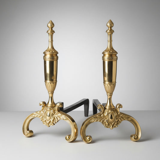 Pair of Adam style brass Andirons