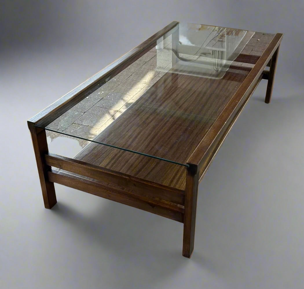 Mid-Century two-tiered coffee table with a glass top