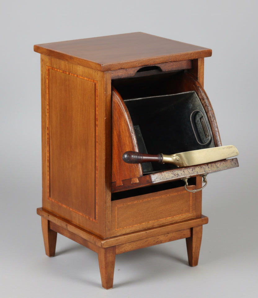 Edwardian inlaid mahogany Coal Bin, with scoop