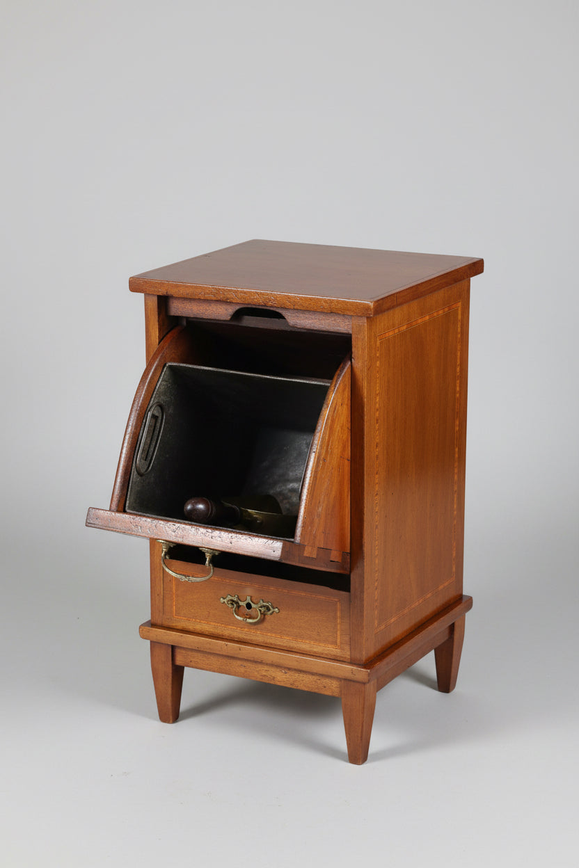 Edwardian inlaid mahogany Coal Bin, with scoop