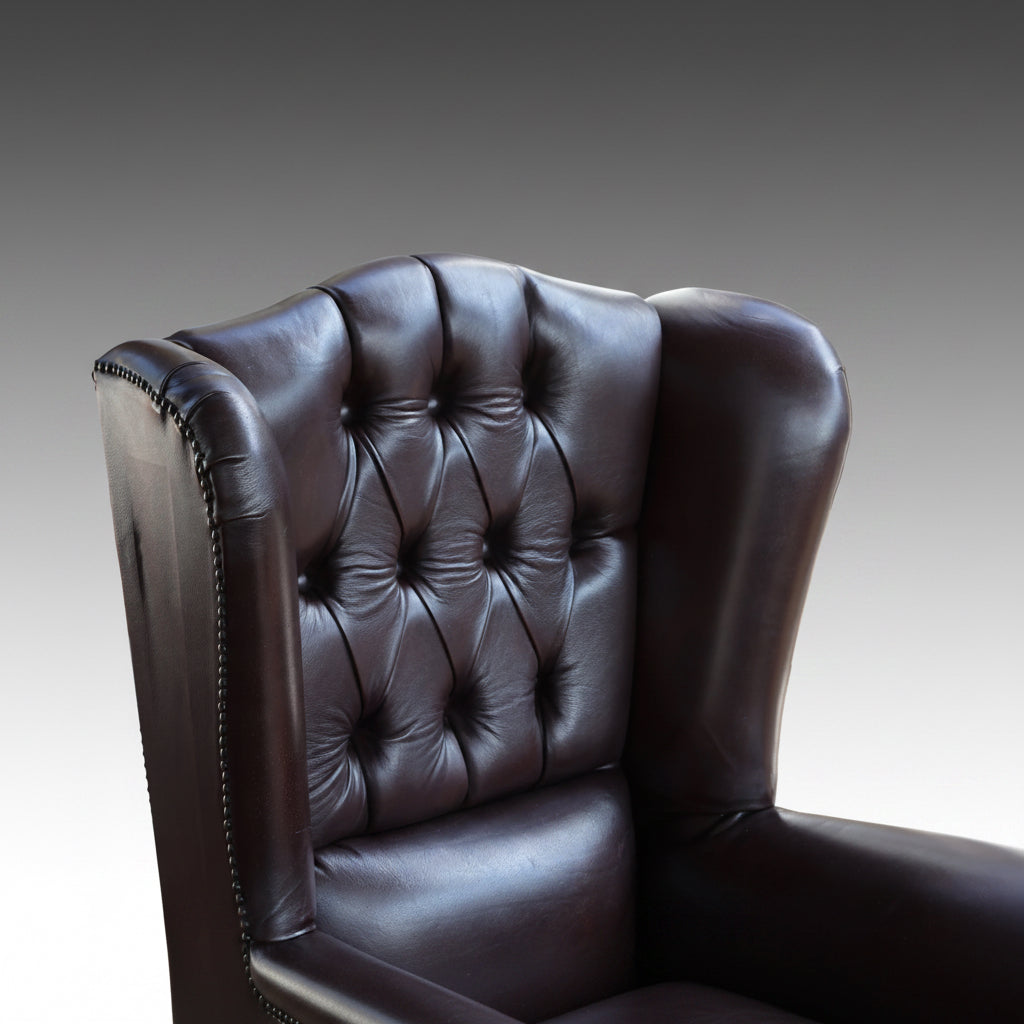 Fine leather chesterfield style Executive Office Chair, on mahogany base