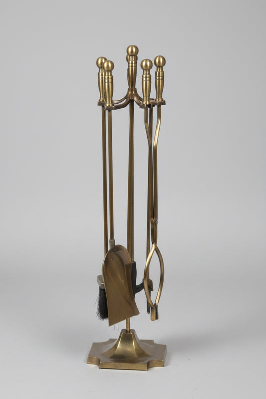 Antiqued brass metal Fire Irons on Stand