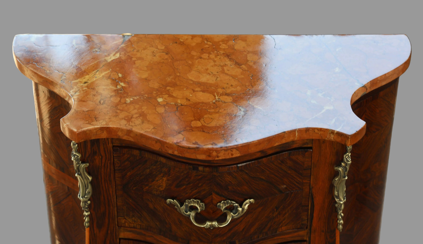 Early 20th Century French Louis XV Marquetry Marble Top Pedestal/Nightstand