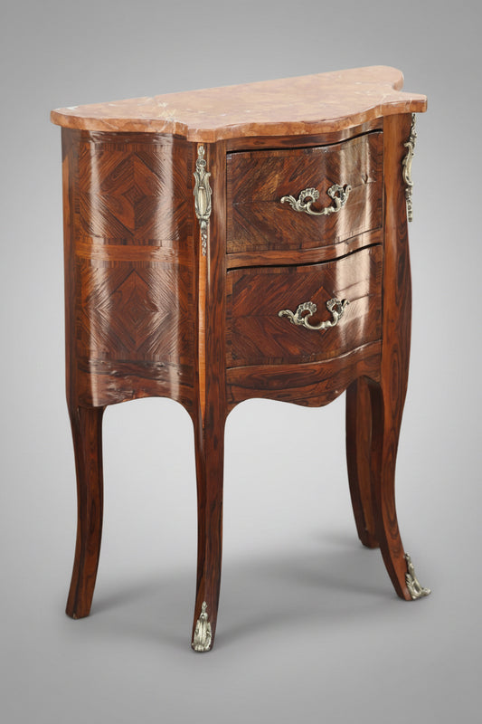Early 20th Century French Louis XV Marquetry Marble Top Pedestal/Nightstand
