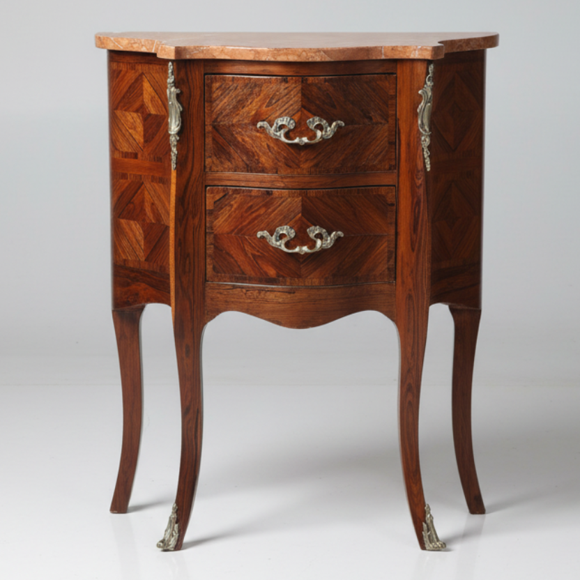 Early 20th Century French Louis XV Marquetry Marble Top Pedestal/Nightstand