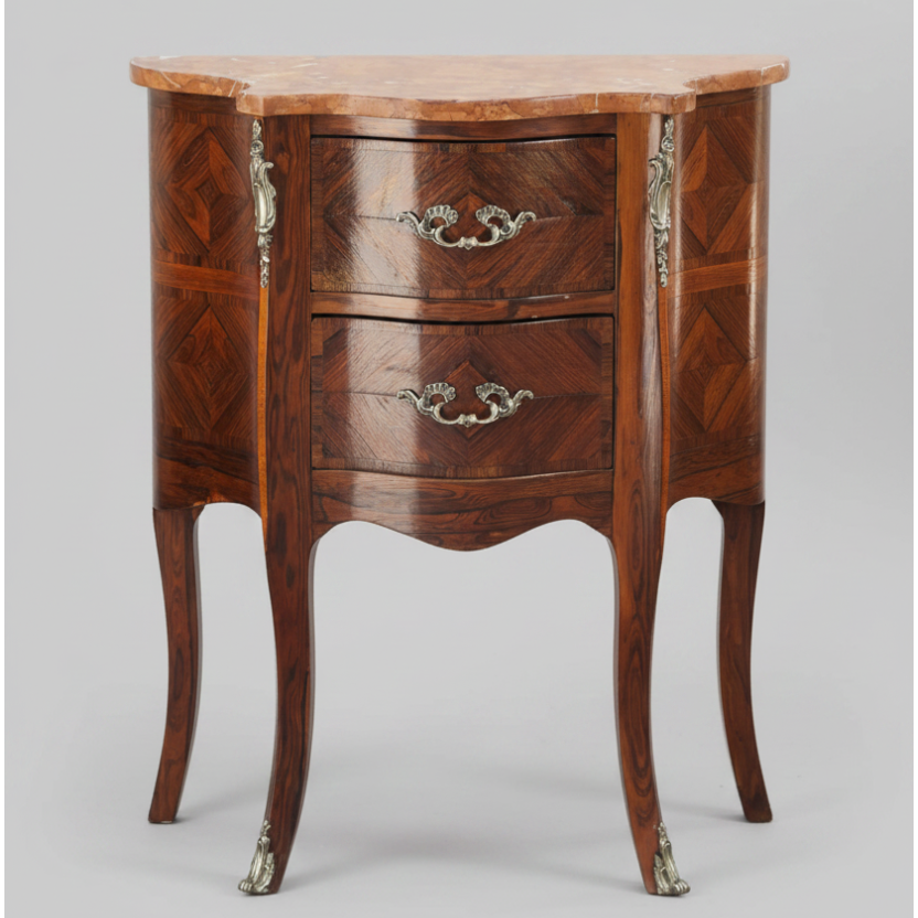 Early 20th Century French Louis XV Marquetry Marble Top Pedestal/Nightstand