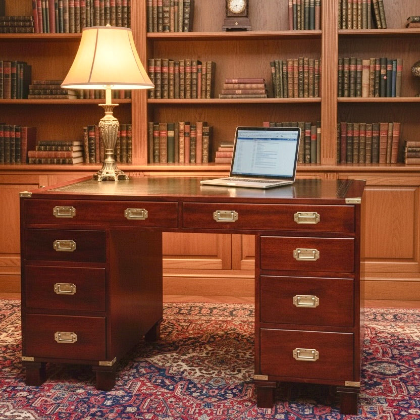 Military style leather topped Pedestal Desk