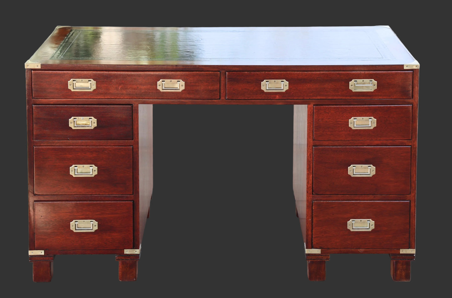 Military style leather topped Pedestal Desk