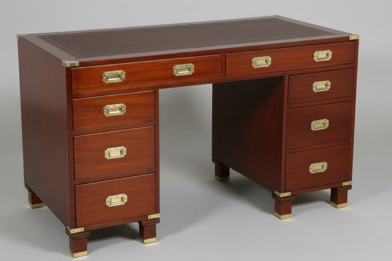 Military style leather topped Pedestal Desk