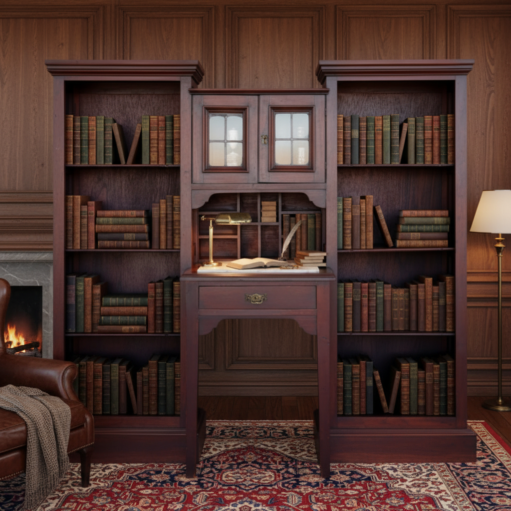 1920's Teak Library combination Desk Bookcase