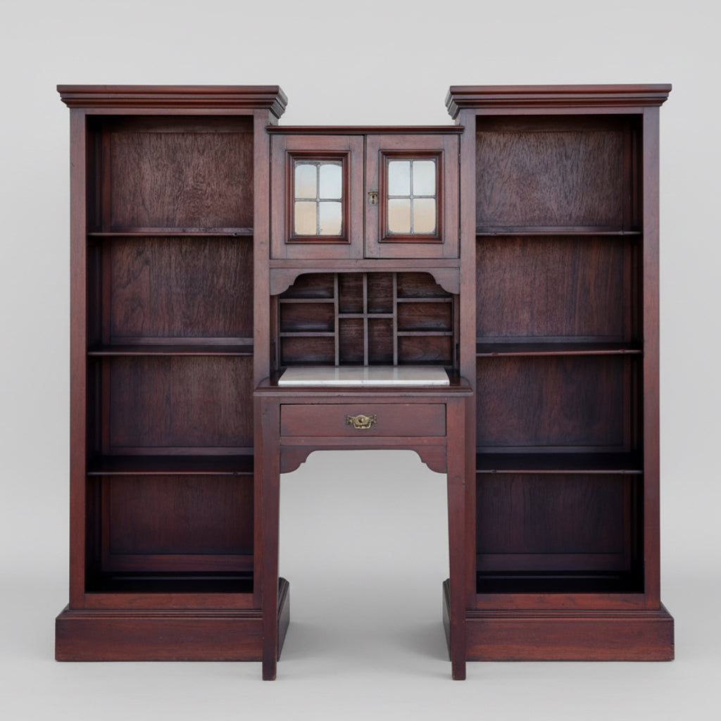 1920's Teak Library combination Desk Bookcase
