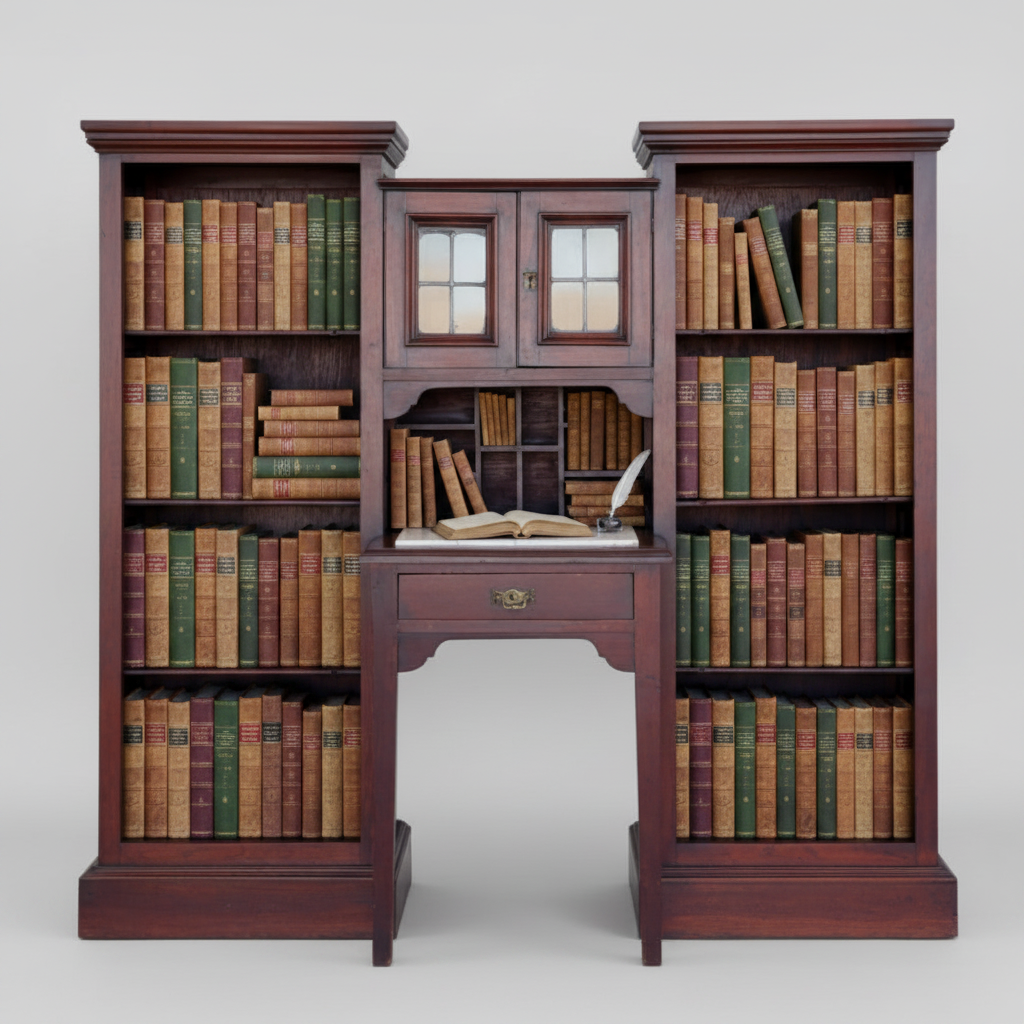 1920's Teak Library combination Desk Bookcase