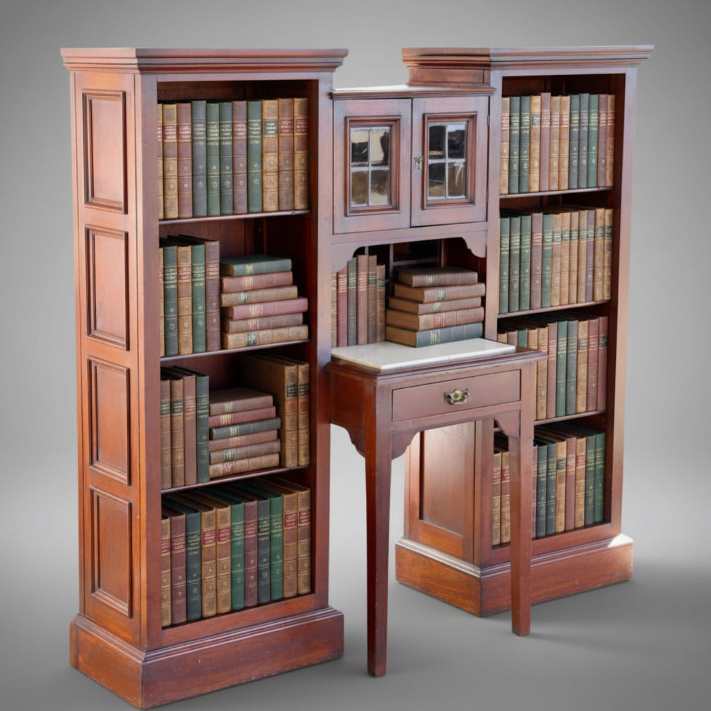 1920's Teak Library combination Desk Bookcase
