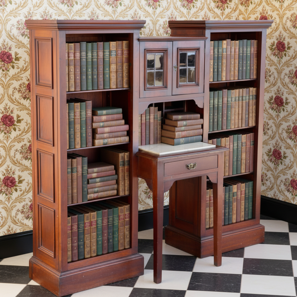 1920's Teak Library combination Desk Bookcase