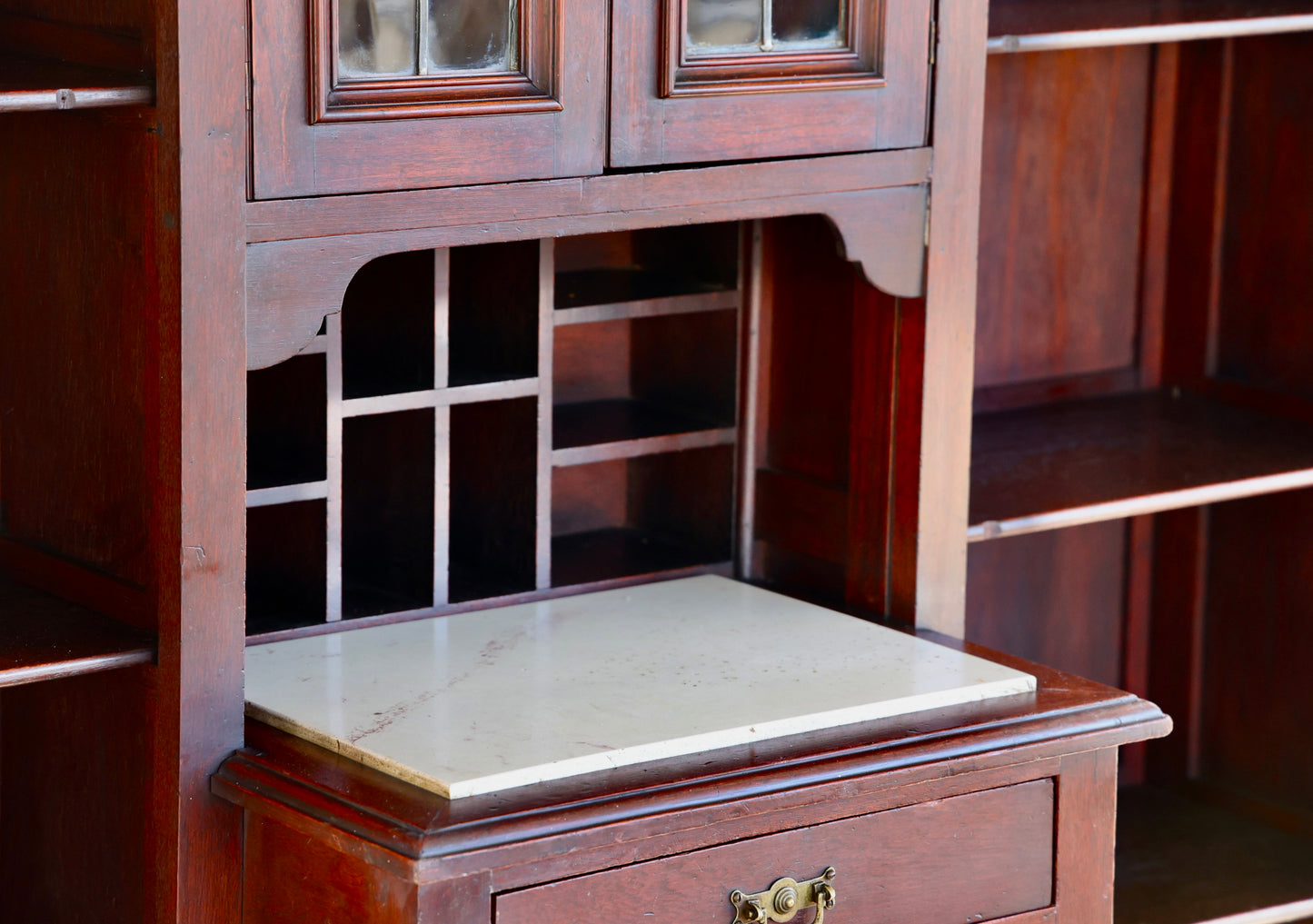 1920's Teak Library combination Desk Bookcase