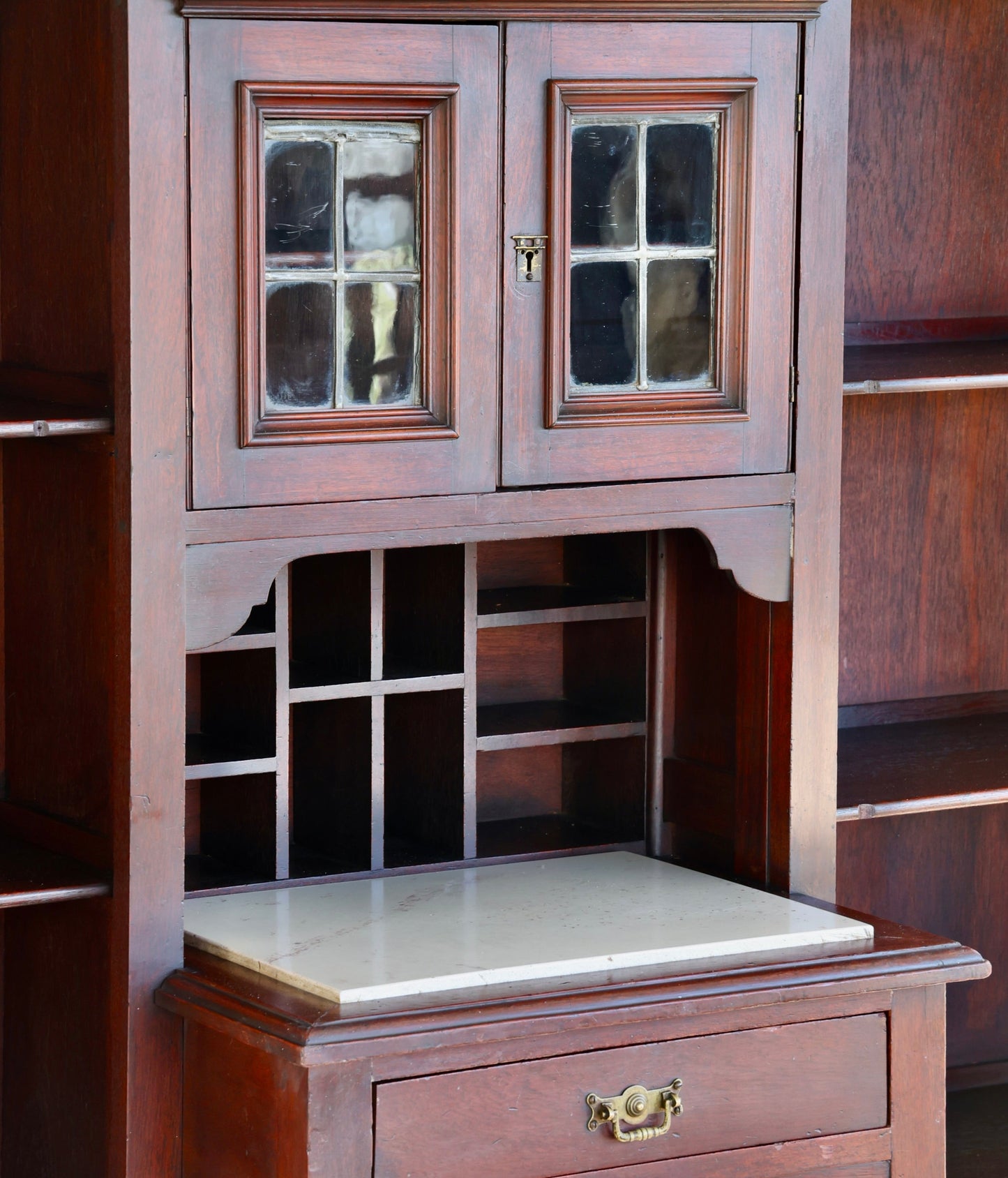 1920's Teak Library combination Desk Bookcase