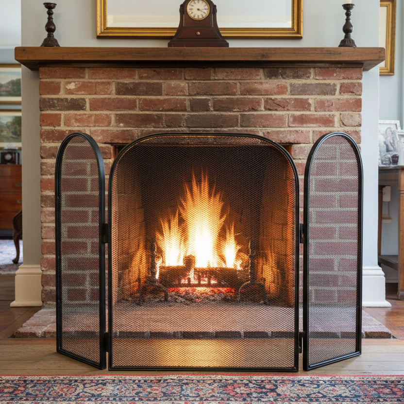 Metal three division Fire Screen