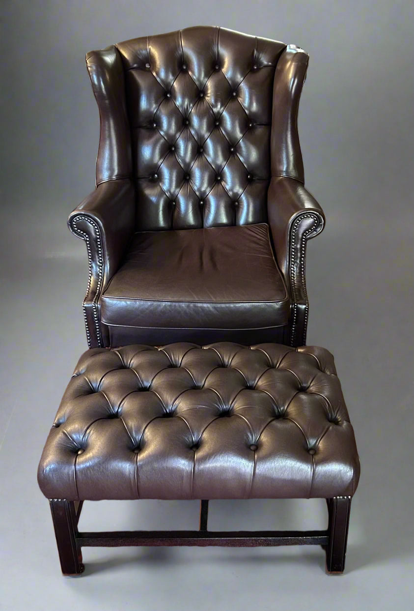 Georgian style Leather Wingback Armchair and Ottoman