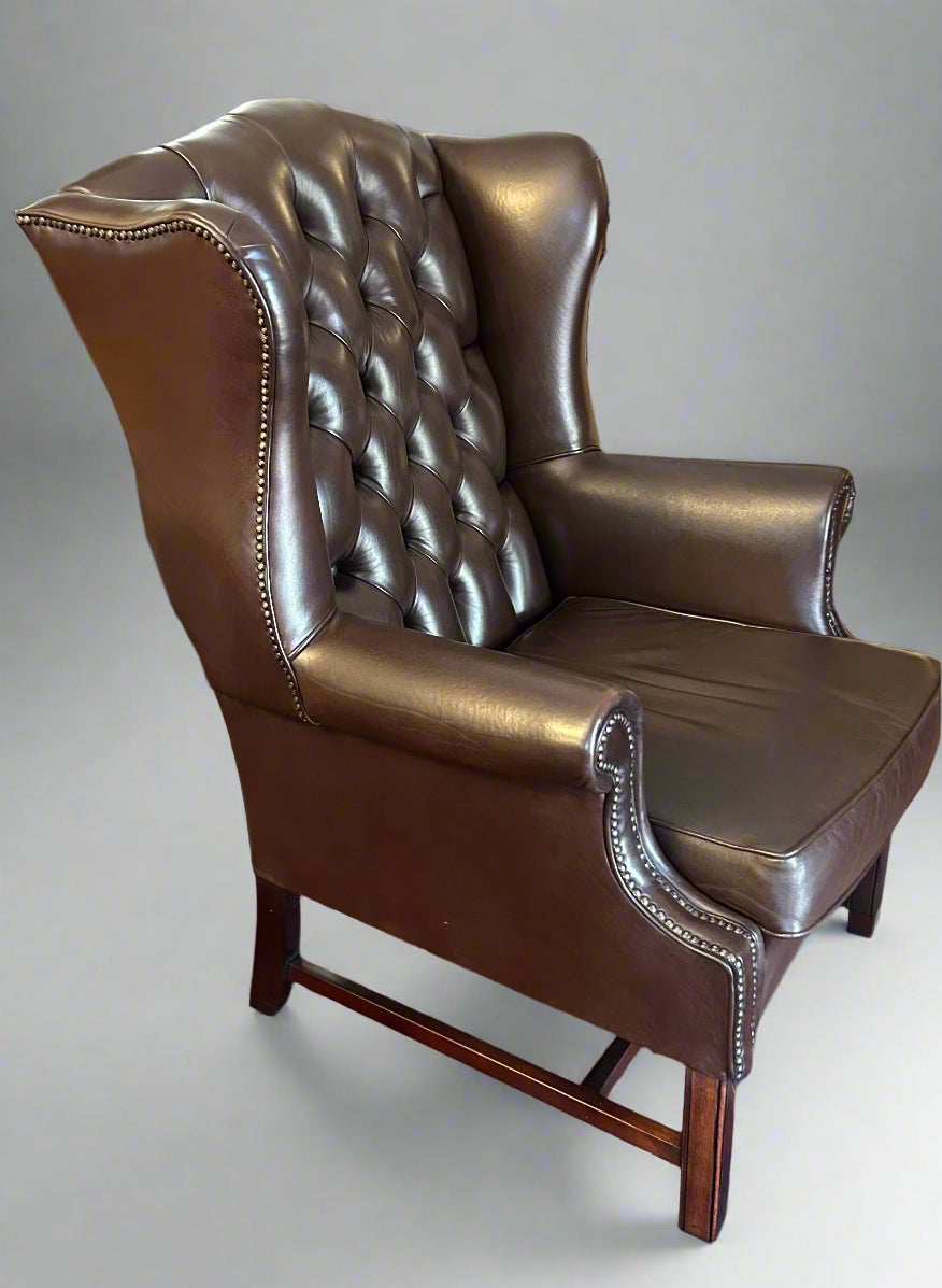 Georgian style Leather Wingback Armchair and Ottoman