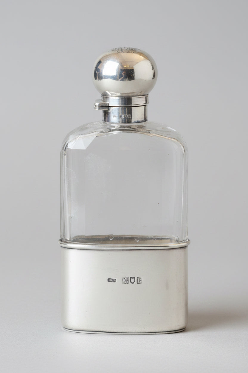 Late Victorian silver and cut-glass Hip Flask - London 1898
