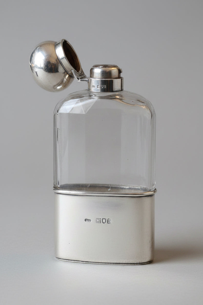 Late Victorian silver and cut-glass Hip Flask - London 1898