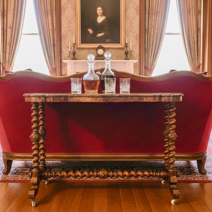 Victorian burr walnut Stretcher Table