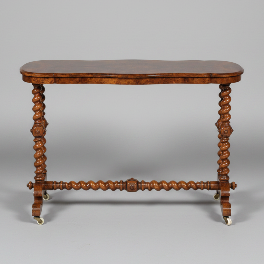 Victorian burr walnut Stretcher Table