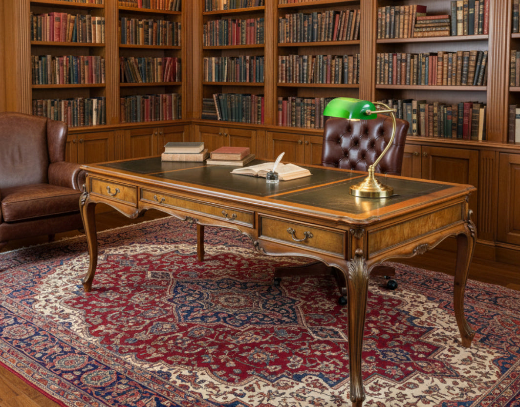 French Provincial style Writing Table/Desk, with tooled charcoal leather top