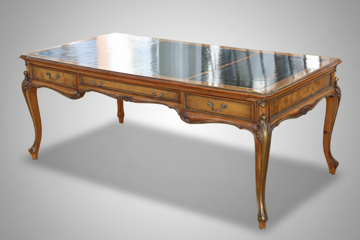 French Provincial style Writing Table/Desk, with tooled charcoal leather top