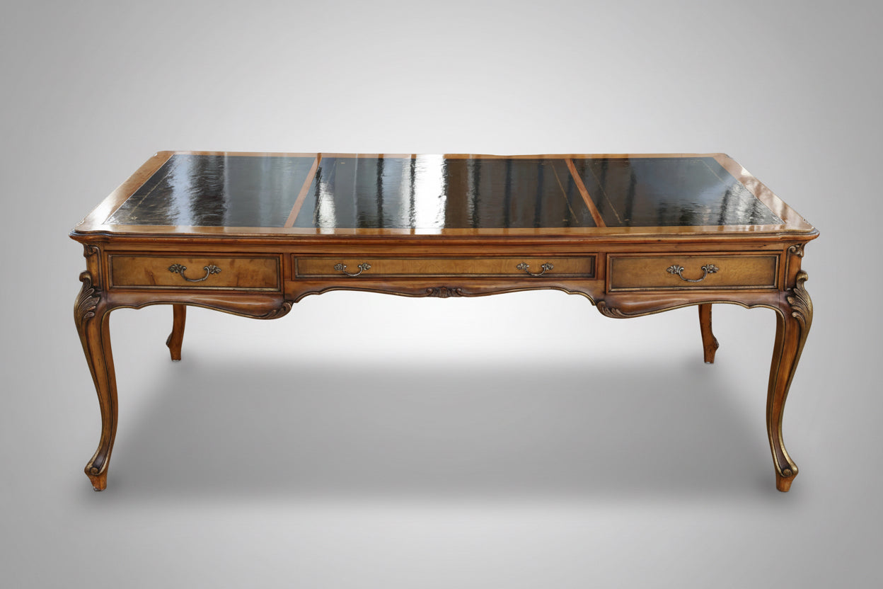 French Provincial style Writing Table/Desk, with tooled charcoal leather top